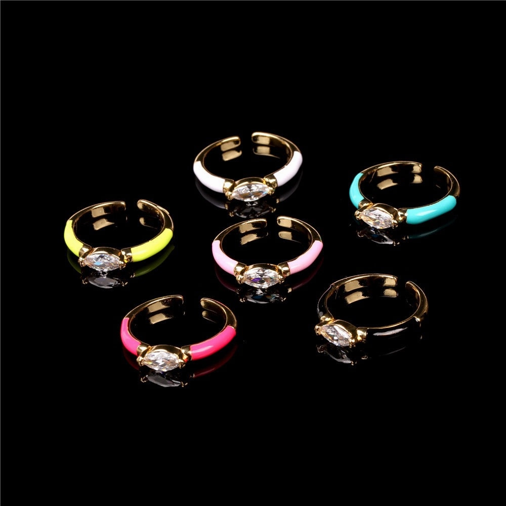 Gold Plated Marquise CZ Enamelled Resizeable Ring