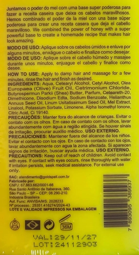 Gold Spell - Caseirinho Capilar de Mel 250ml (8.45 Fl. Oz) - (Honey Treatment) Moisturizing Hair - Imported from Brazil