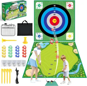 Golf Chipping Game with Double-Sided Mat, 2 Adjustable Golf Clubs, 20 Sticky Balls, Outdoor Indoor Family Toss Game, Father's Day Sport Toy Gift for Kids Adults