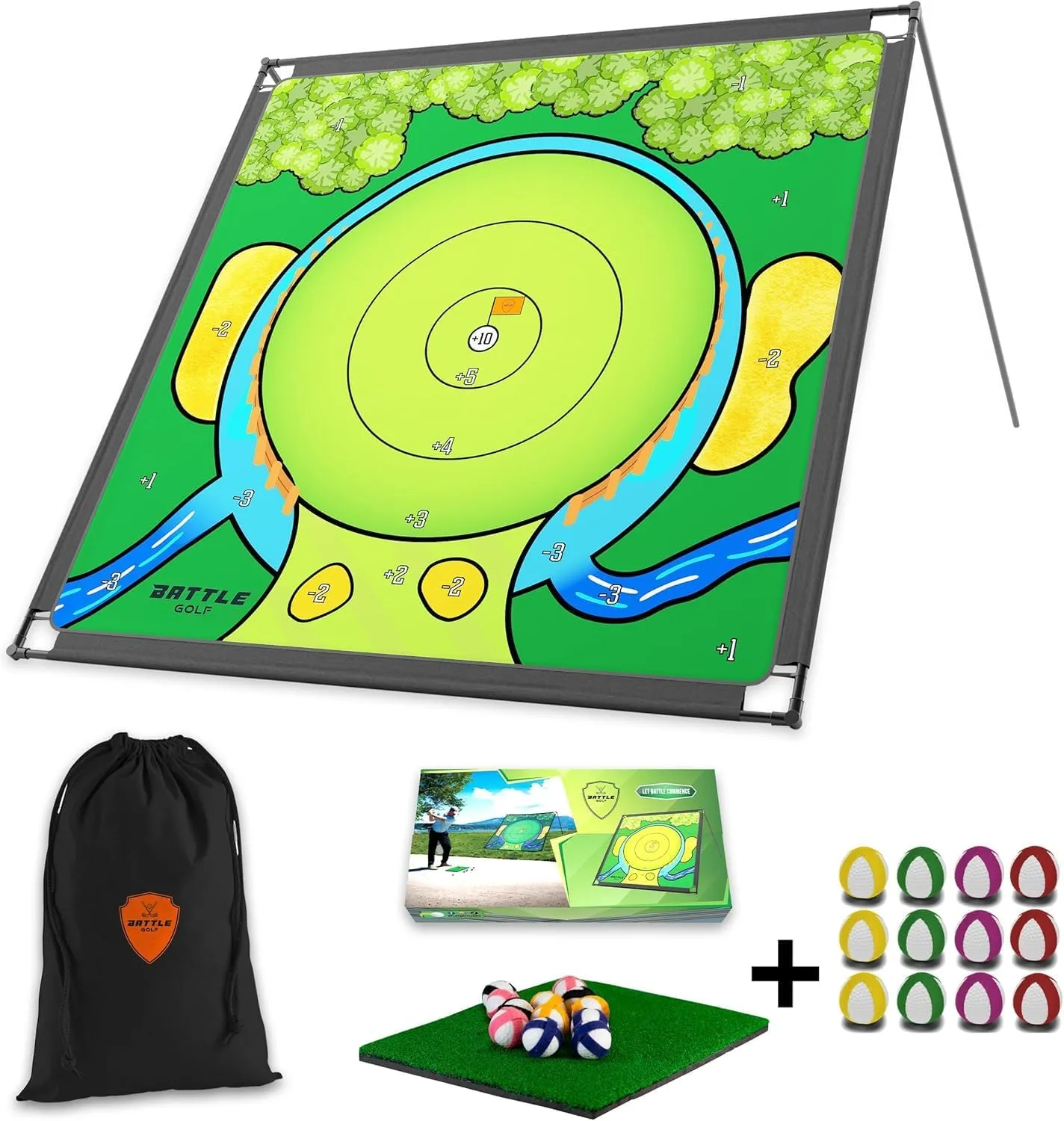 Golf Game Pong Putting Game Set - 20 Balls, Portable Indoor/Outdoor Cornhole Golf Mat, Putter & Carrying Bag - Perfect for Backyard, Parties, Family Fun