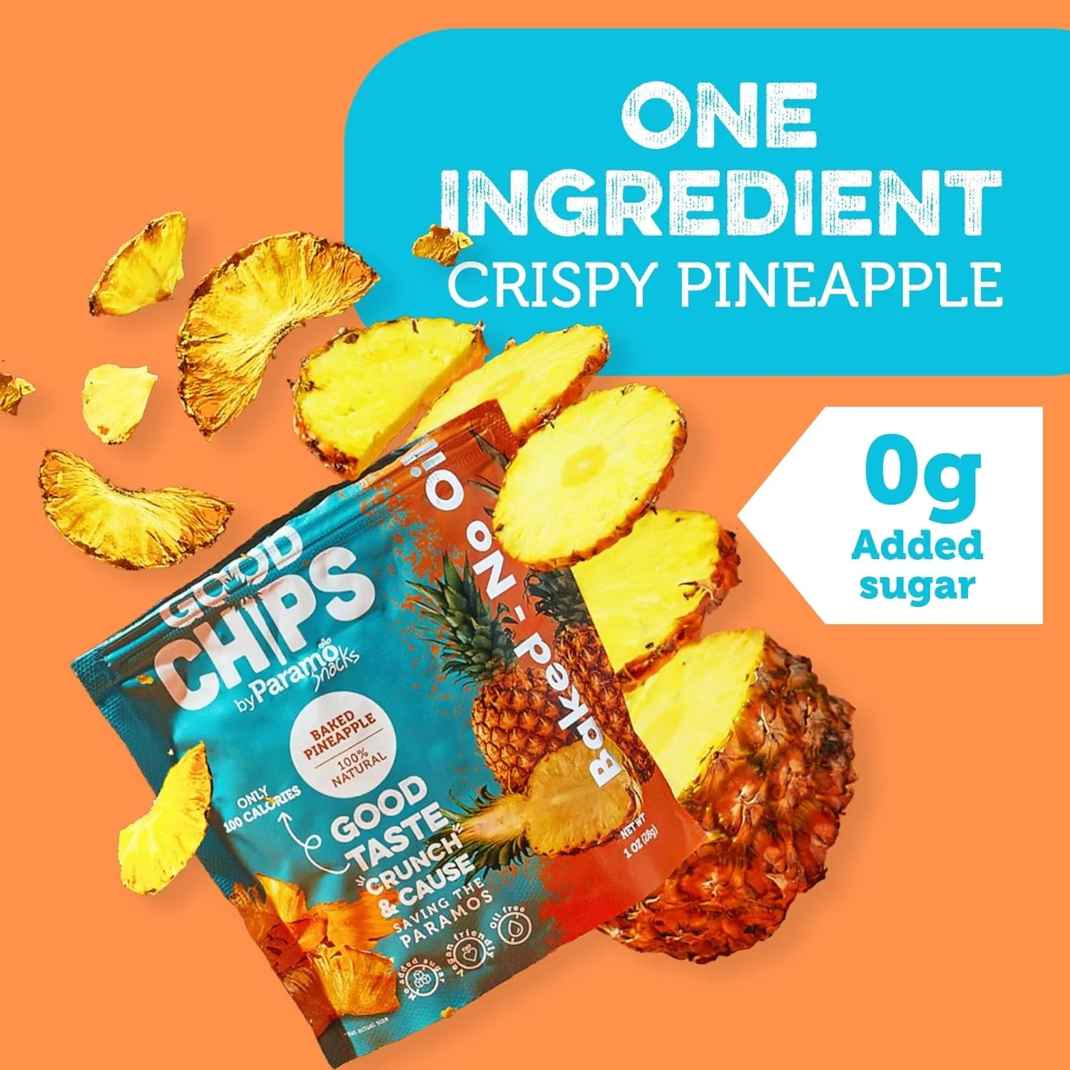Good Chips Baked Crunchy Pineapple - Crispy, Oil Free, Healthy, Naturally Sweet Dried Fruit Snacks - 1 oz - Pack of 8