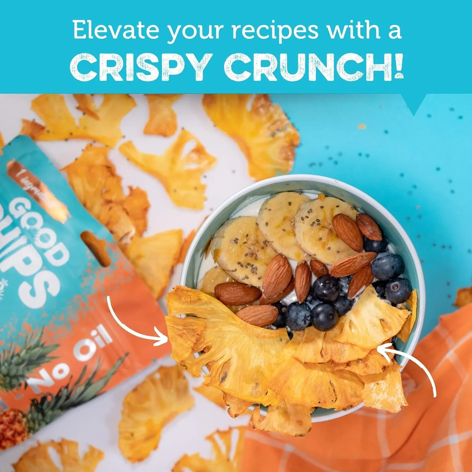 Good Chips Baked Crunchy Pineapple - Crispy, Oil Free, Healthy, Naturally Sweet Dried Fruit Snacks - 1 oz - Pack of 8