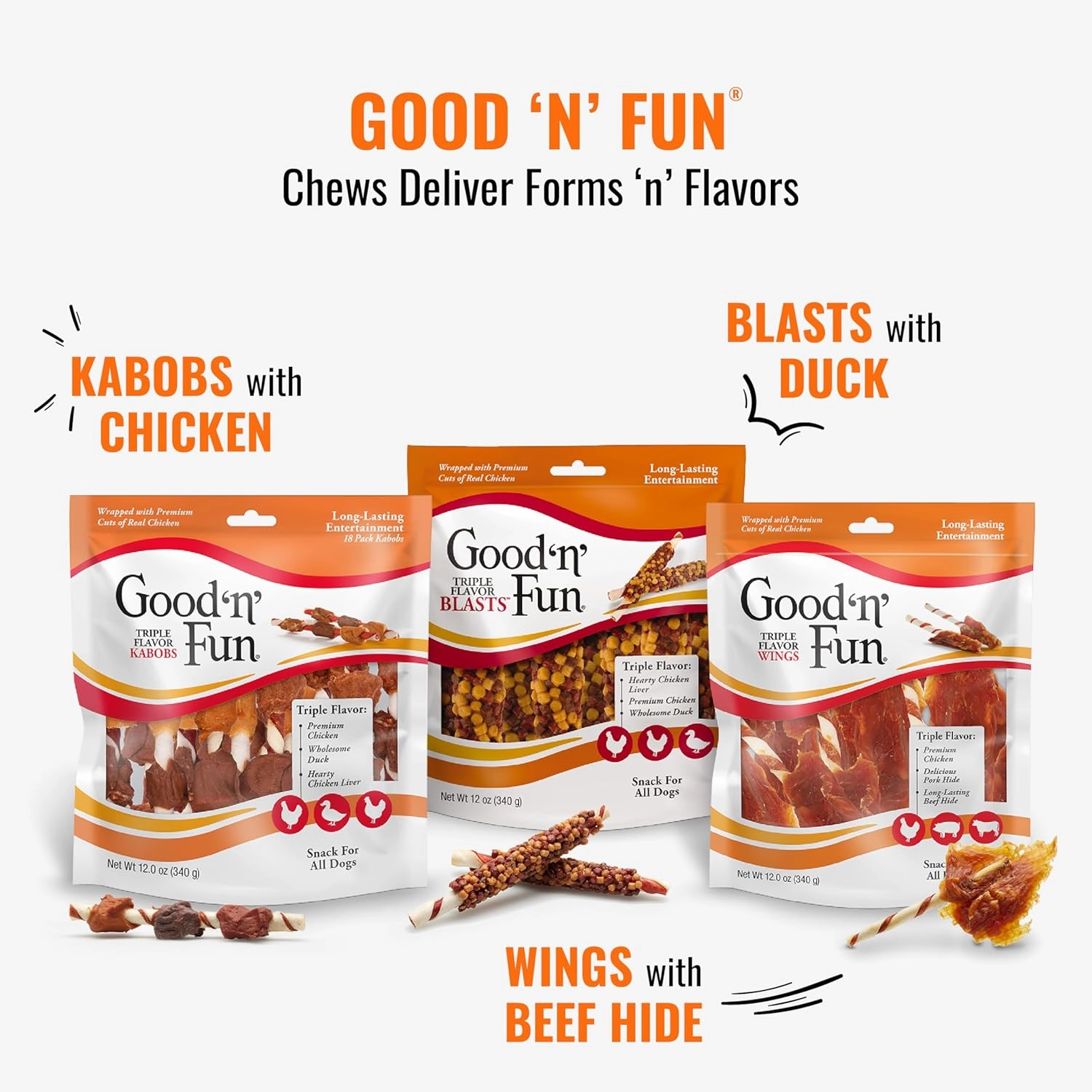 Good ‘n’ Fun Triple Flavor Rolls for Large Dogs, Treat Your Dog to Long-Lasting Chews Made with Beef Hide, Chicken and Artificial Pork Flavor, 6 Count