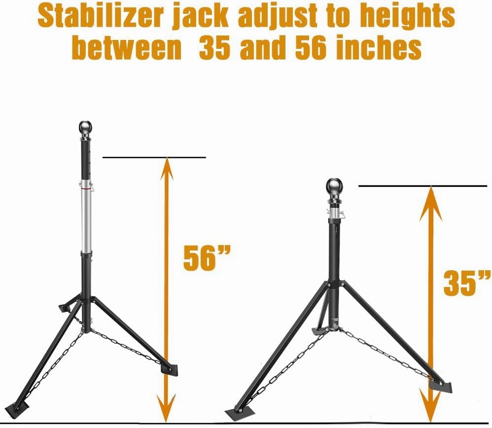 Gooseneck Tripod Stabilizer Jack for 5th Wheel Trailer Rv, (Allow Drill Adjust), 5000lb Load Capacity & Adjustable Height from 35" to 56"（Patented