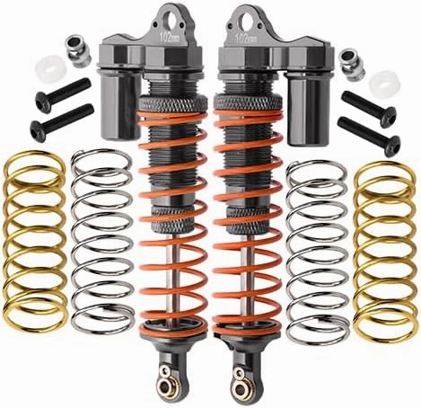 GPM For Traxxas Rustler 4X4 VXL (67076-4) / Hoss 4X4 VXL (90076-4) Upgrade Parts Aluminum Rear Adjustable L-Shape Piggy Back Shocks 102mm - 1Pr Set Gray Silver