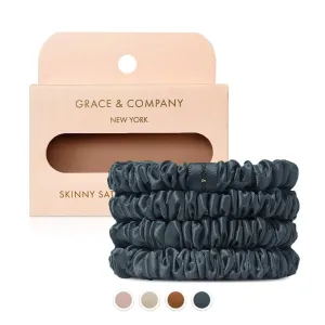 GRACE & COMPANY Pure Satin Scrunchies - Silky Smooth Friction Free Anti-frizz Hair Scrunchies For Healthier Hair (Midnight, Pack of 4)