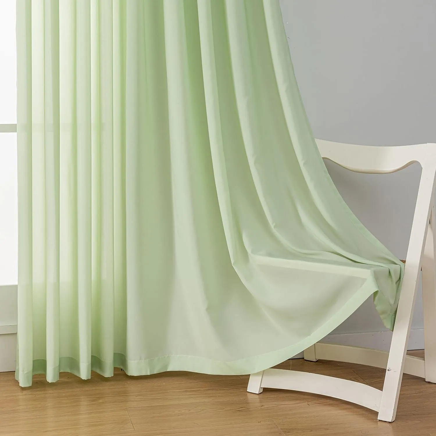 Green Sheer Curtains Pinch Pleated Curtain & Drapes 96 Inches Long 1 Panel Lightweight Light Filtering Curtains for Living Room Bedrooom Semi Sheer Window Curtain, W52 x L96
