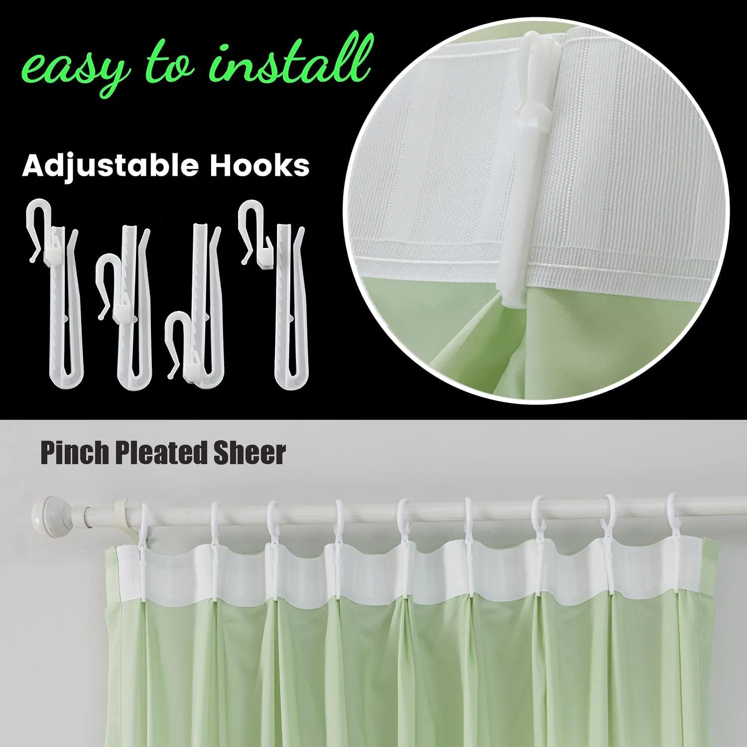 Green Sheer Curtains Pinch Pleated Curtain & Drapes 96 Inches Long 1 Panel Lightweight Light Filtering Curtains for Living Room Bedrooom Semi Sheer Window Curtain, W52 x L96
