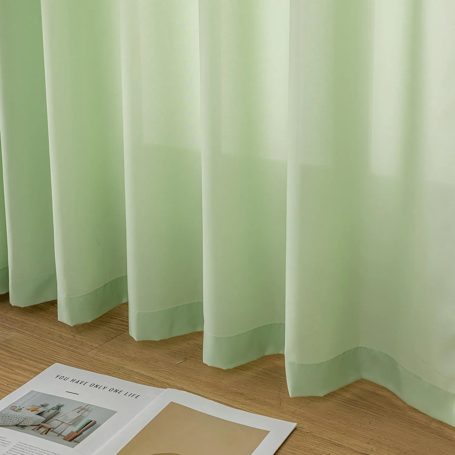 Green Sheer Curtains Pinch Pleated Curtain & Drapes 96 Inches Long 1 Panel Lightweight Light Filtering Curtains for Living Room Bedrooom Semi Sheer Window Curtain, W52 x L96