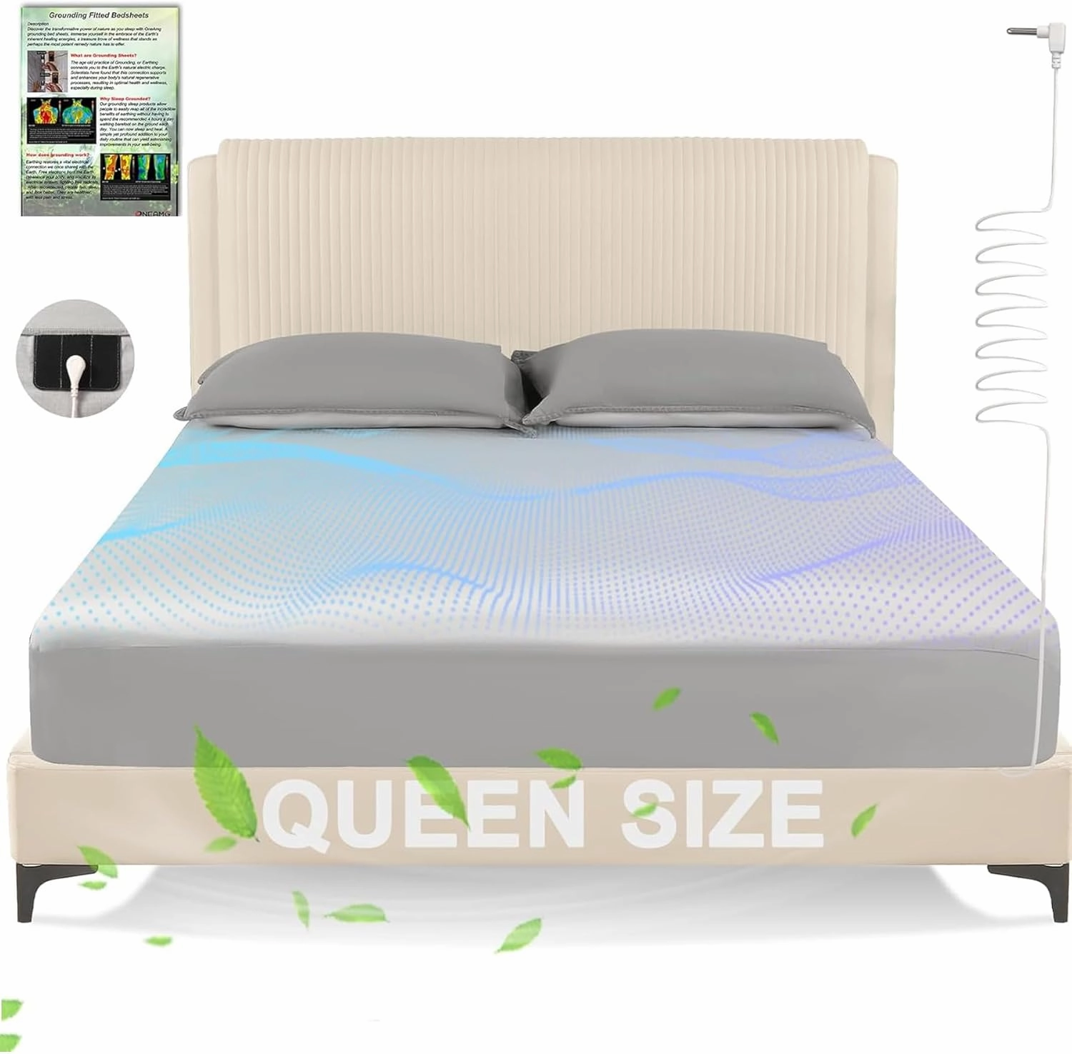 Grounding Sheets Queen Size, Earth Grounded Fitted Bed Sheet with 10% Pure Silver Fiber   90% Organic Cotton, for Improved Sleep & Wellness (Gray, Queen - 80"x60"x15")