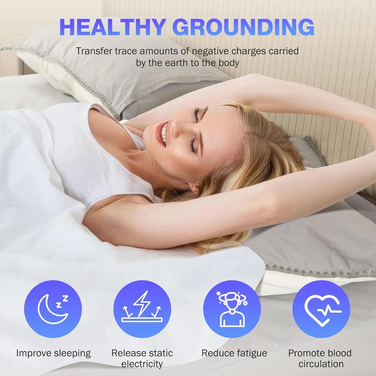 Grounding Sheets Queen Size, Earth Grounded Fitted Bed Sheet with 10% Pure Silver Fiber   90% Organic Cotton, for Improved Sleep & Wellness (Gray, Queen - 80"x60"x15")