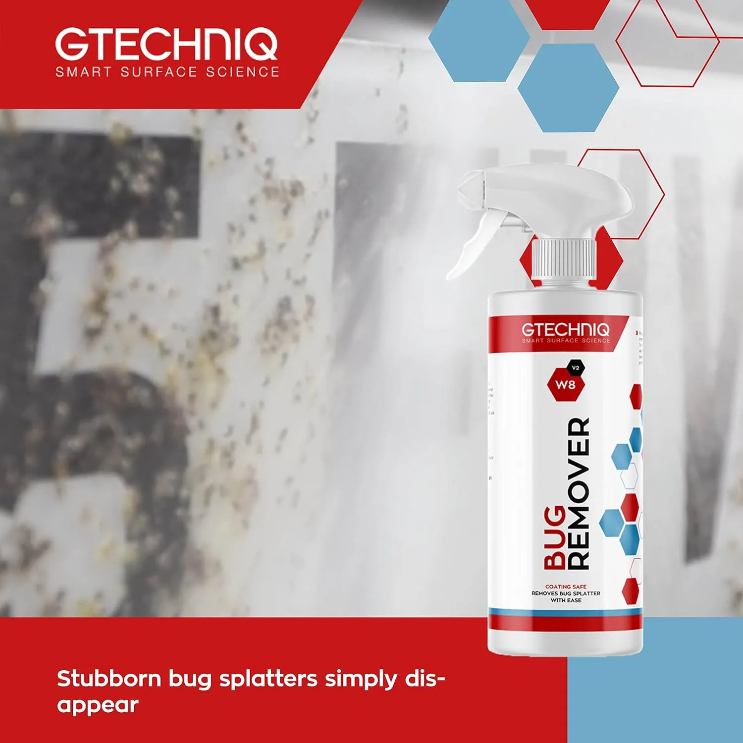 Gtechniq Bug Remover for Cars Exterior, W8 Non-Caustic Cleaner for Bug Stains, 100% Biodegradable, Easy to Use Car Bug Remover Spray - 16.9 fl oz (500ml)