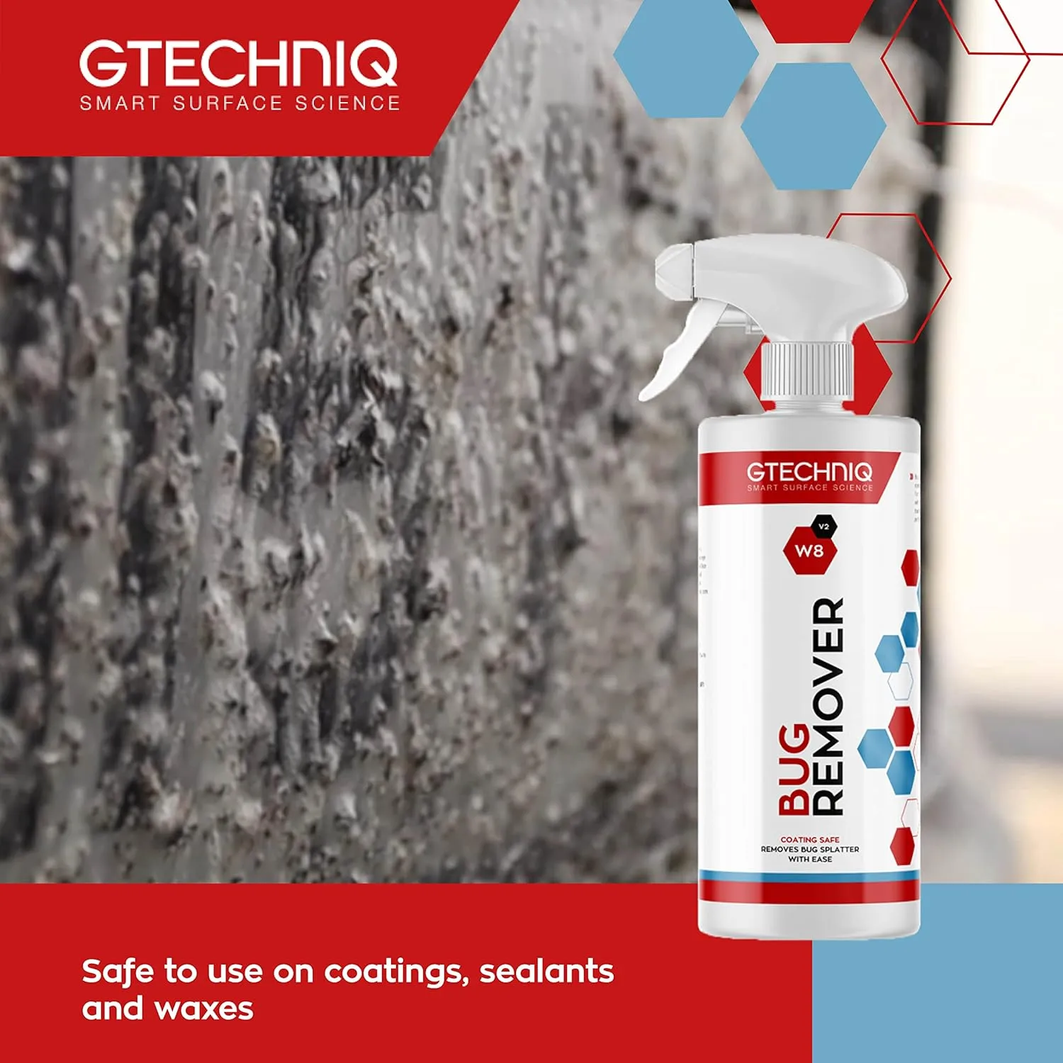 Gtechniq Bug Remover for Cars Exterior, W8 Non-Caustic Cleaner for Bug Stains, 100% Biodegradable, Easy to Use Car Bug Remover Spray - 16.9 fl oz (500ml)