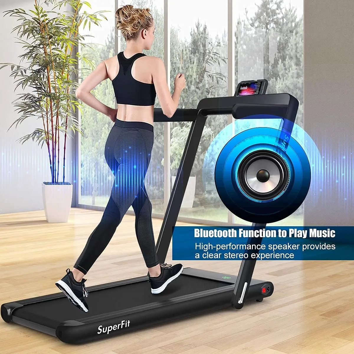 GYMAX Walking Pad, 2.25HP Foldable Treadmill with Smart App & Remote Control, Bluetooth LED Monitor, Small Spaces Compact Running Machine, Folding Portable Under Desk Treadmill for Home Office