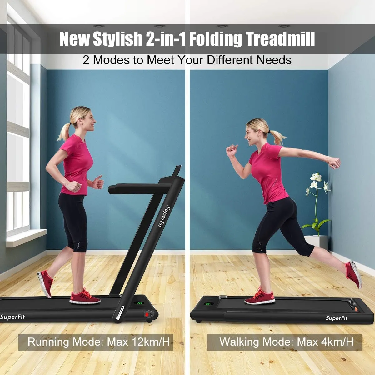 GYMAX Walking Pad, 2.25HP Foldable Treadmill with Smart App & Remote Control, Bluetooth LED Monitor, Small Spaces Compact Running Machine, Folding Portable Under Desk Treadmill for Home Office