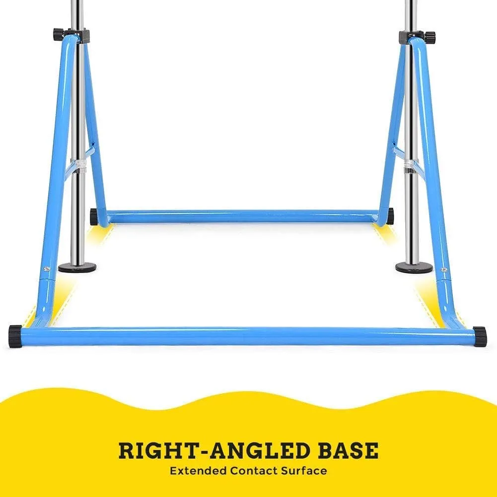 Gymnastic Bar Kids Grip Training Gym Training Bar for Home Folding Adjustable Height Expandable Balance Beam Indoor Outdoor (Blue)
