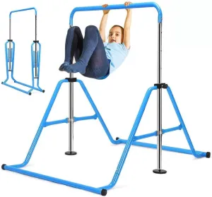 Gymnastic Bar Kids Grip Training Gym Training Bar for Home Folding Adjustable Height Expandable Balance Beam Indoor Outdoor (Blue)