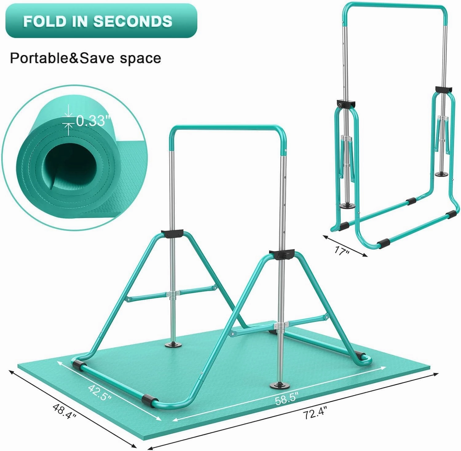 Gymnastic Bars for Kids with Adjustable Height, Folding Gymnastic Training Kip Bar, Junior Expandable Horizontal Monkey Bar for Home
