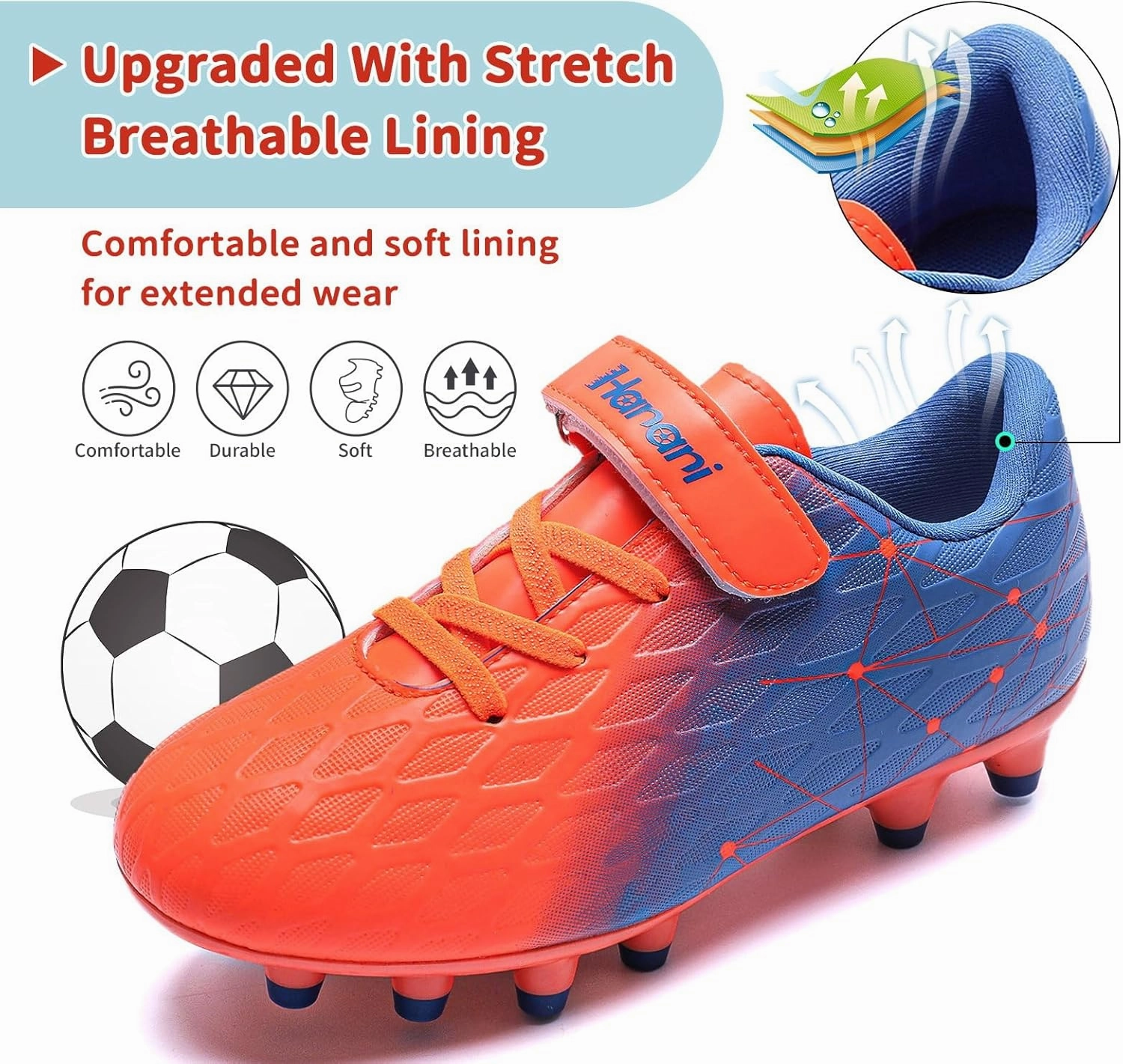 Hanani Boys Soccer Cleats Kids Girls FG/AG Soccer Athletics Sport Shoes Training Shoes Running Shoes Teenager Indoor Outdoor Football Shoes Sneakers for Unisex