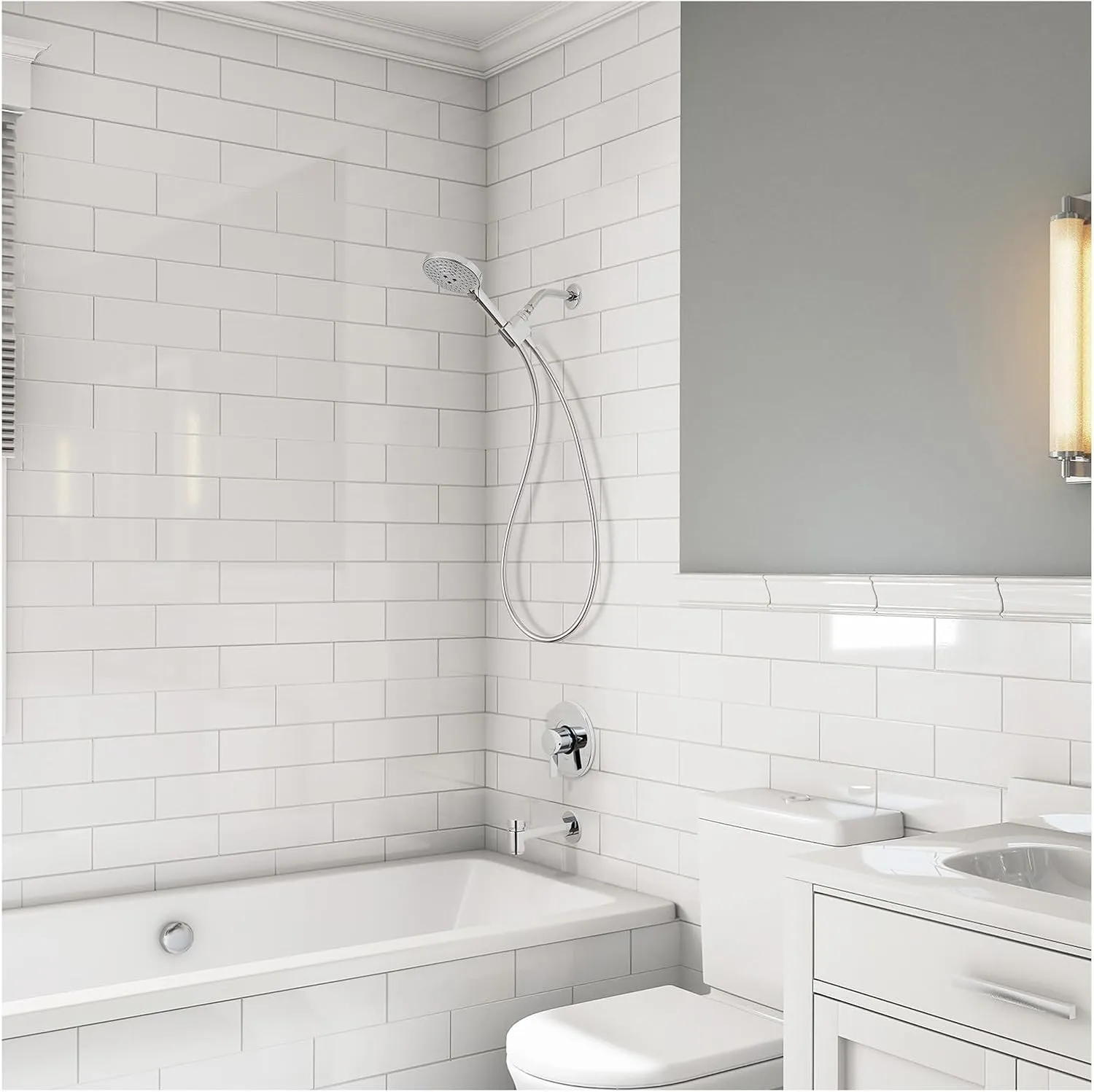 hansgrohe Raindance Select S Adjustable 5-inch Handheld Shower Head Set Modern 3 Spray PowderRain, Full and Massage Easy Install with Hose in Chrome, 1.75 GPM, 04905000