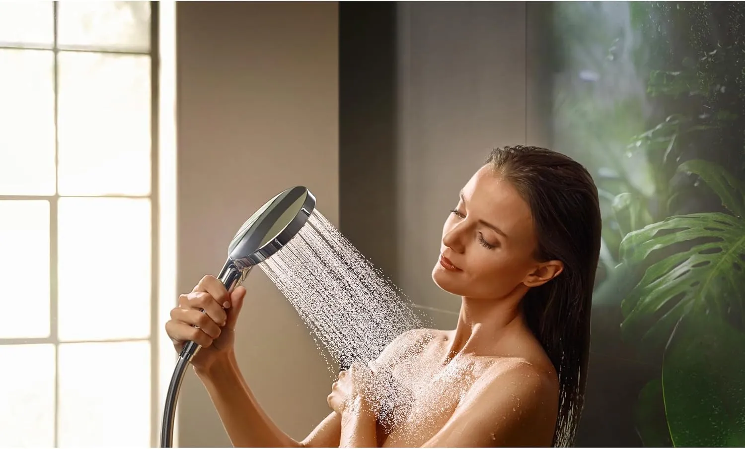 hansgrohe Raindance Select S Adjustable 5-inch Handheld Shower Head Set Modern 3 Spray PowderRain, Full and Massage Easy Install with Hose in Chrome, 1.75 GPM, 04905000