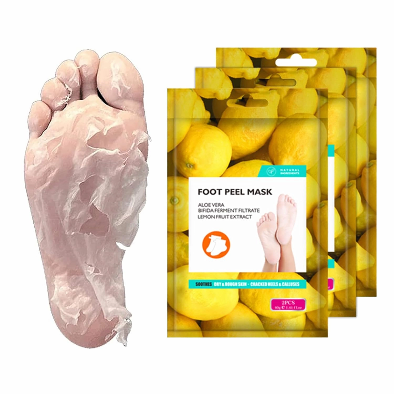 Happy Feet Foot Peel Mask, Original Exfoliate Foot Mask, Callus Remover for Rough Cracked Dry Feet Dead Skin, Lemon 03 Packs
