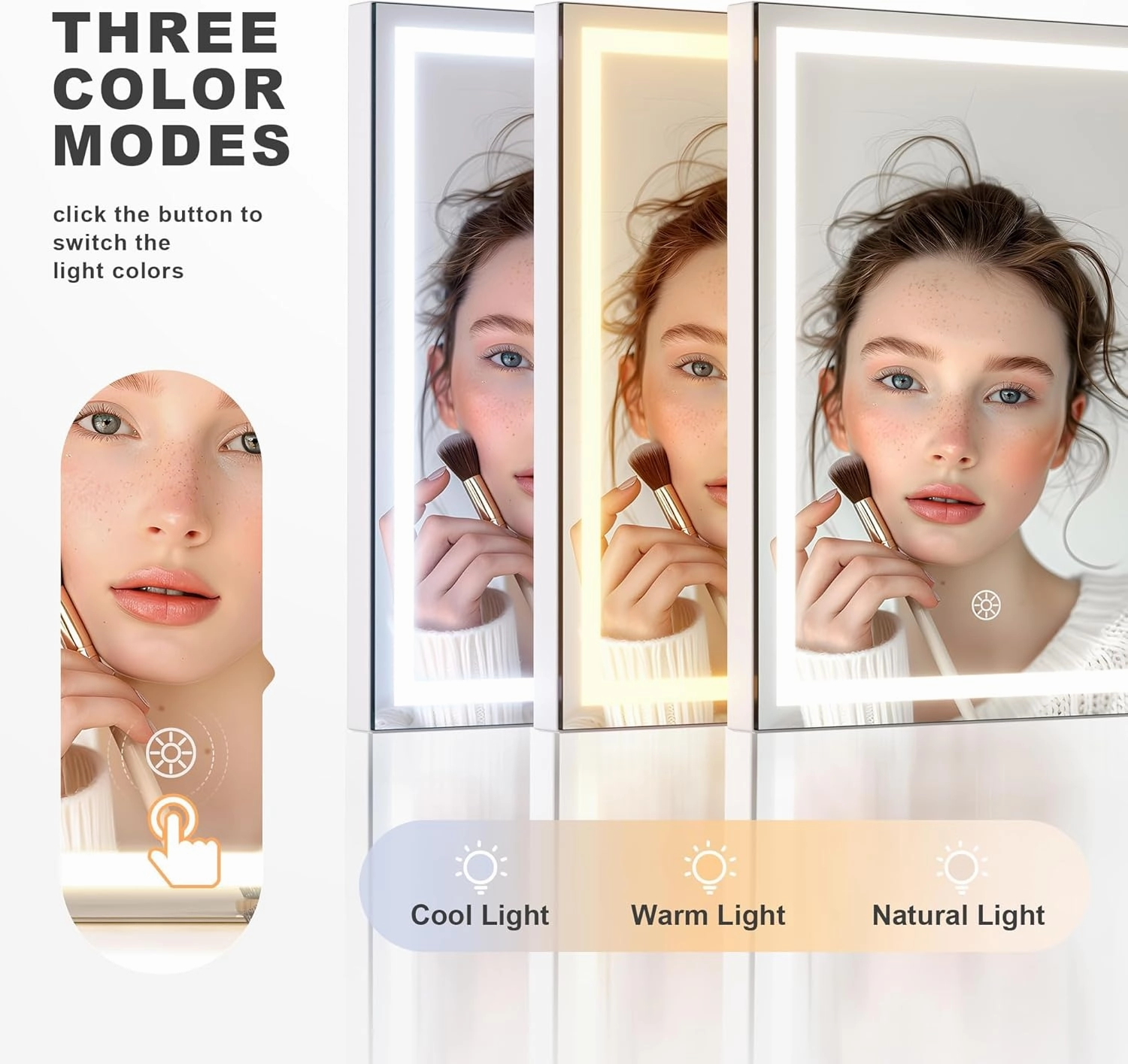 Hasipu Vanity Mirror with Lights and Bluetooth Speaker, 10.6" x 13.8" LED Makeup Mirror with 10X Magnification, Smart Touch 3 Colors Dimmable, Brightness Adjustment, 360° Rotation, White