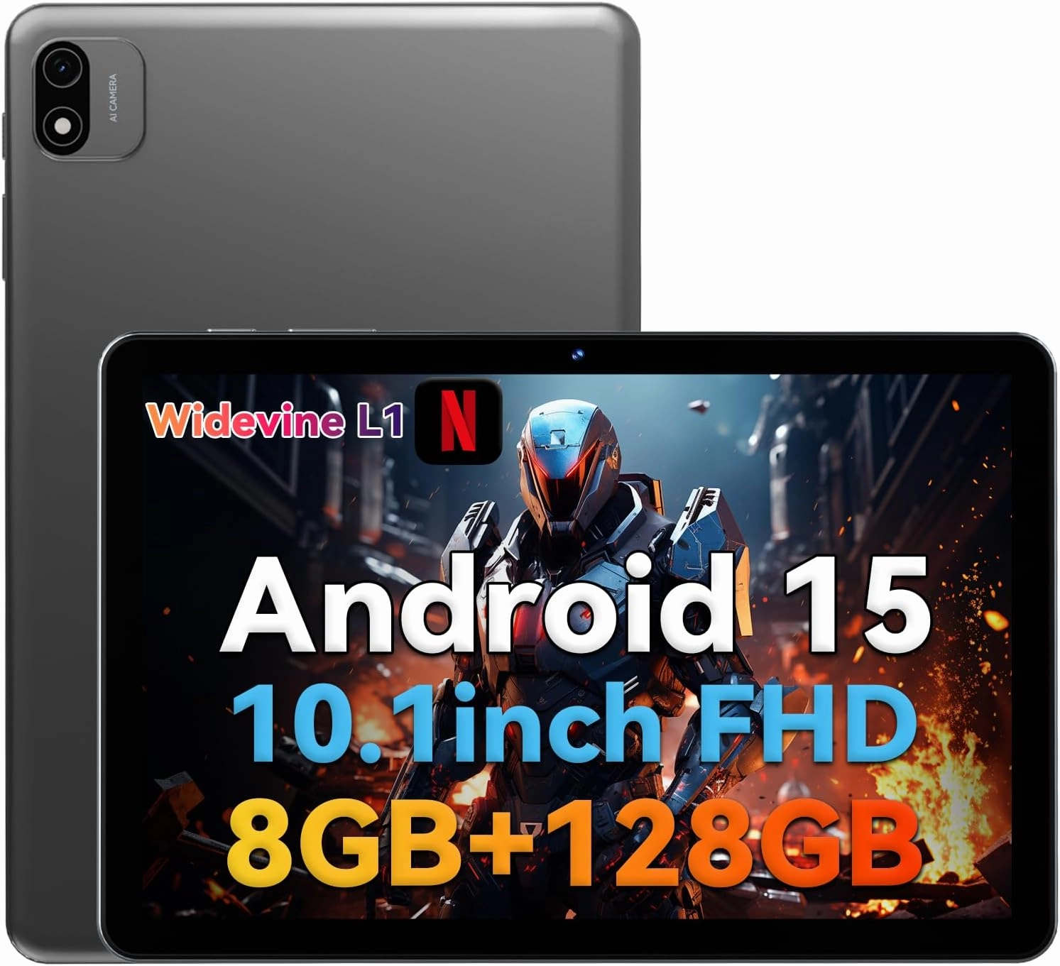 Headwolf Android 15 Tablet 10 inch Tablets, WPad6 Octa Core FHD 1920 * 1200 Display Android Tablet, 8GB RAM   128GB ROM, Widevine L1 Support, 6000mAh, WiFi Tablet PC