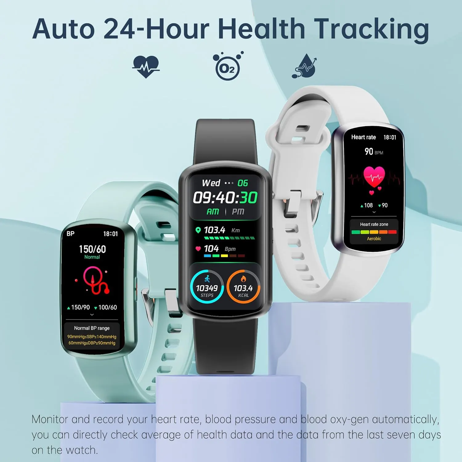 Health Fitness Tracker with 24/7 Heart Rate and Blood Pressure, Smart Watch with Blood Oxygen Monitor, 120  Sport Mode, Sleep Tracking Waterproof Activity Tracker for Women Men