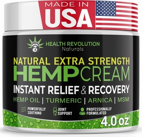 Health Revolution Hemp Arnica Cream Maximum Strength - Soothes Muscles, Joints, Feet, Nerve, Back, Knee, Hip, with Arnica, MSM, Emu, Turmeric - Expertly Formulated 4oz
