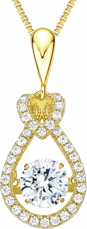 Heart & Pear Dancing Gemstone Necklace for Women 925 Sterling Silver & Pure Brilliance Zirconia