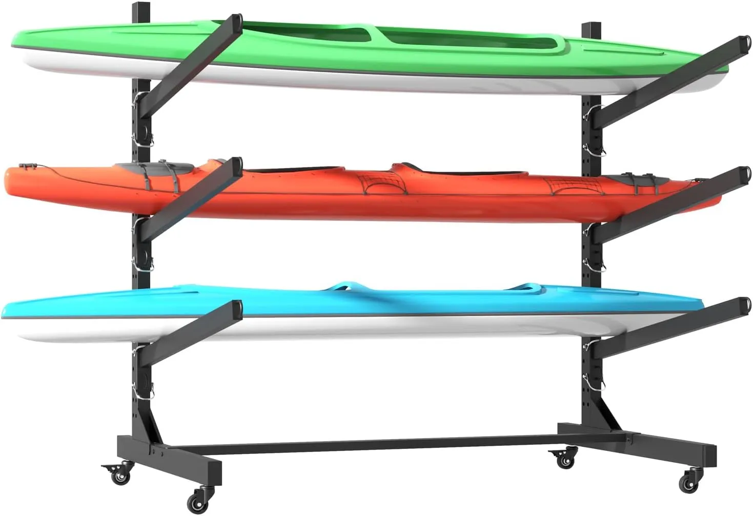 Heavy Duty Freestanding Kayak Storage Rack, Adjustable Metal Stand for Kayaks, Canoes, SUPs & Surfboards with Lockable Wheels, Indoor & Outdoor Use