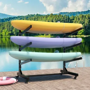 Heavy Duty Freestanding Kayak Storage Rack, Adjustable Metal Stand for Kayaks, Canoes, SUPs & Surfboards with Lockable Wheels, Indoor & Outdoor Use