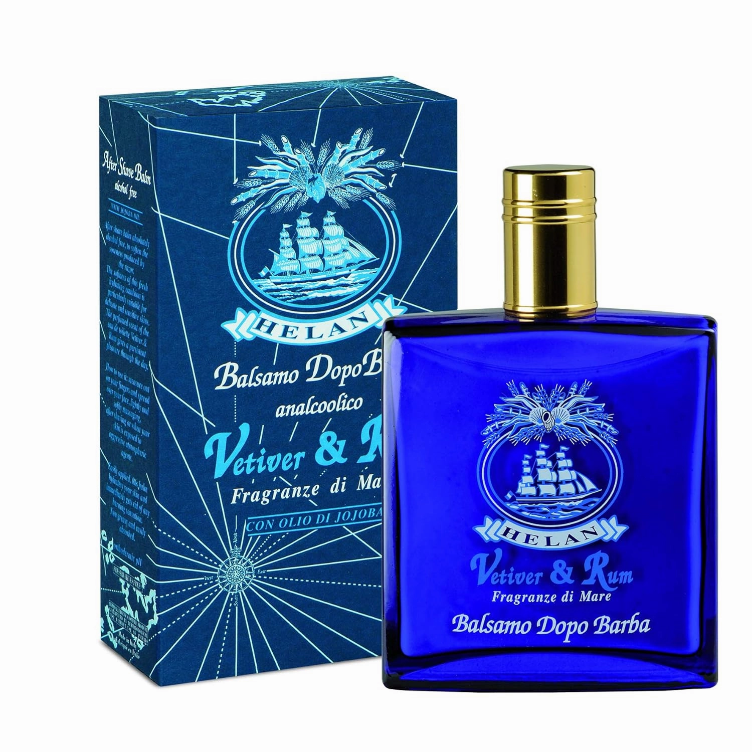Helan Vetiver & Rum - Natural & Non-Alcoholic Beard Balm, Aftershave for Men - Refreshing, Emollient & Soothing Against Irritation, Fresh and Fragrant Emulsion, Light Texture, Made in Italy, 100 fl oz