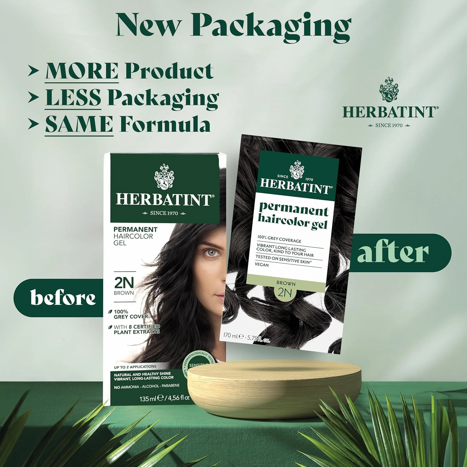 Herbatint Permanent Hair Dye For Women - 2N Brown - For Up To 100% Gray Coverage of Resistant Gray Hair - Ammonia-Free, Alcohol-Free & Vegan - Salon Influenced Hair color 5.75 fl oz
