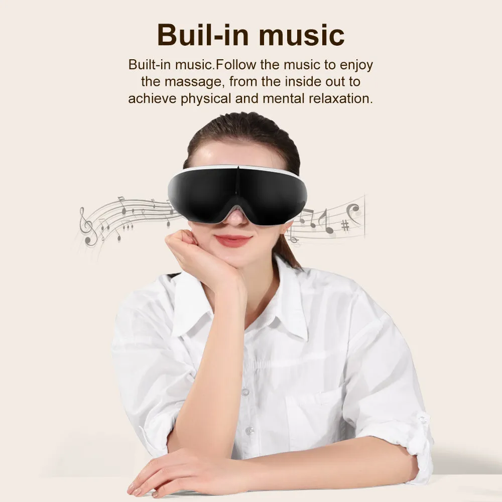High Quality 6D Smart Eye Massager Heated Eye Mask – Vibration, Airbag Pressure, Infrared Hot Compress, Music Therapy, Relieve Eye Fatigue, Compact 180° Folding Design for Travel & Home Use