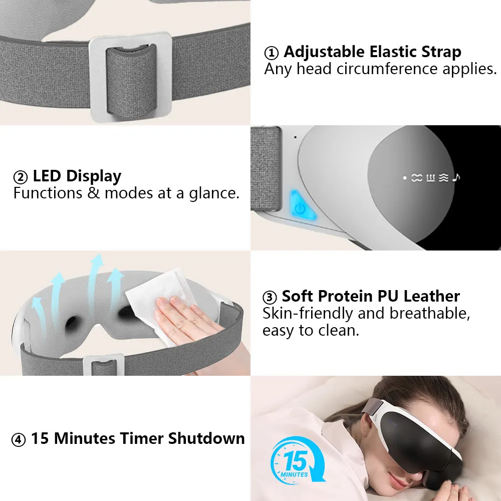 High Quality 6D Smart Eye Massager Heated Eye Mask – Vibration, Airbag Pressure, Infrared Hot Compress, Music Therapy, Relieve Eye Fatigue, Compact 180° Folding Design for Travel & Home Use