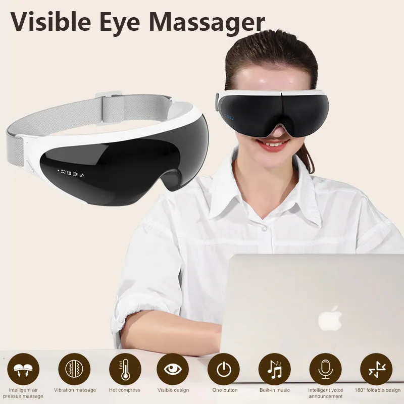 High Quality 6D Smart Eye Massager Heated Eye Mask – Vibration, Airbag Pressure, Infrared Hot Compress, Music Therapy, Relieve Eye Fatigue, Compact 180° Folding Design for Travel & Home Use