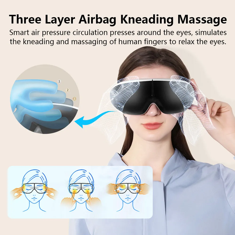 High Quality 6D Smart Eye Massager Heated Eye Mask – Vibration, Airbag Pressure, Infrared Hot Compress, Music Therapy, Relieve Eye Fatigue, Compact 180° Folding Design for Travel & Home Use