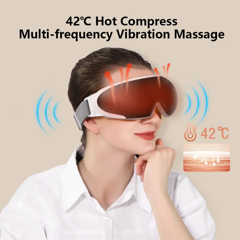 High Quality 6D Smart Eye Massager Heated Eye Mask – Vibration, Airbag Pressure, Infrared Hot Compress, Music Therapy, Relieve Eye Fatigue, Compact 180° Folding Design for Travel & Home Use