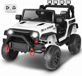 Hikole Kids Electric Cars, 12V Ride On Toys with Remote Control, Safety Belt, High/Low Speed, Bluetooth, Music, Dual Doors, Battery Power Car Wheels for Boys Girls, White