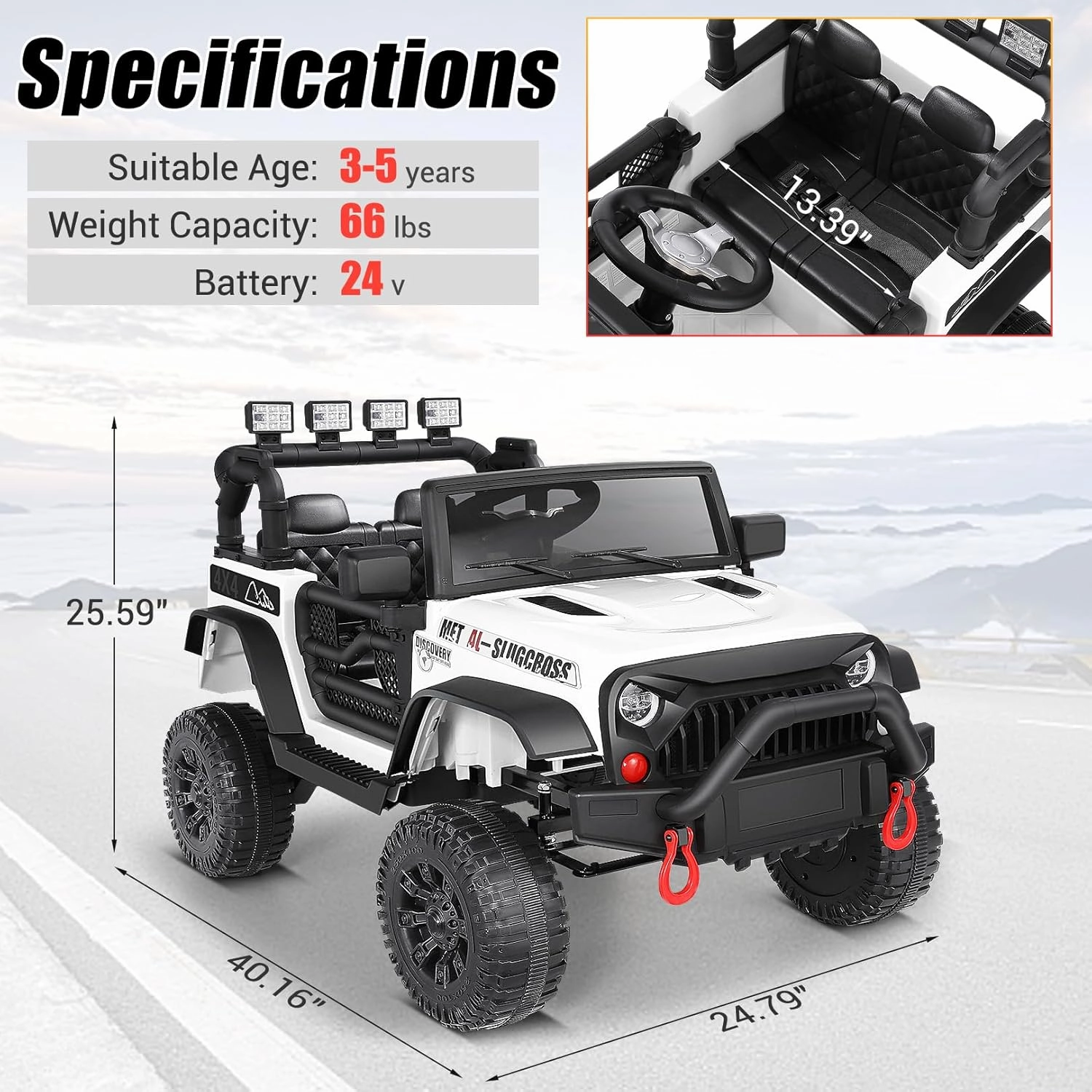 Hikole Kids Electric Cars, 12V Ride On Toys with Remote Control, Safety Belt, High/Low Speed, Bluetooth, Music, Dual Doors, Battery Power Car Wheels for Boys Girls, White
