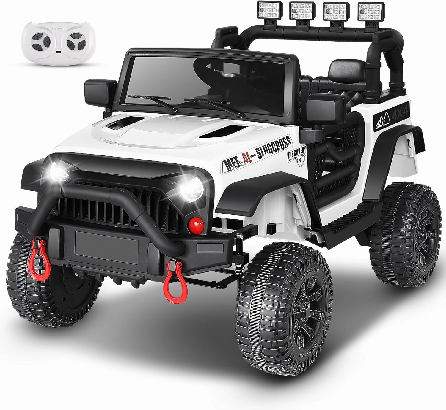 Hikole Kids Electric Cars, 12V Ride On Toys with Remote Control, Safety Belt, High/Low Speed, Bluetooth, Music, Dual Doors, Battery Power Car Wheels for Boys Girls, White