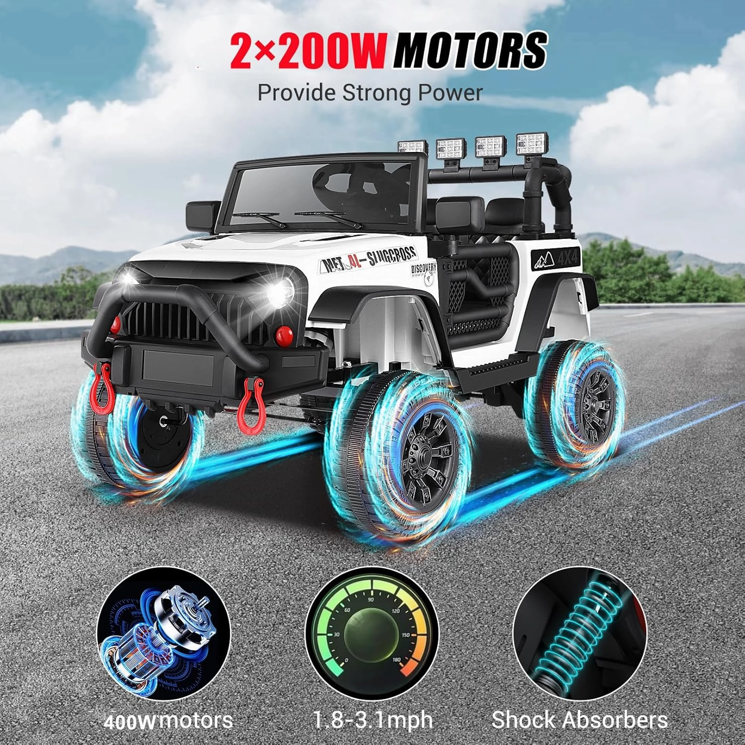 Hikole Kids Electric Cars, 12V Ride On Toys with Remote Control, Safety Belt, High/Low Speed, Bluetooth, Music, Dual Doors, Battery Power Car Wheels for Boys Girls, White