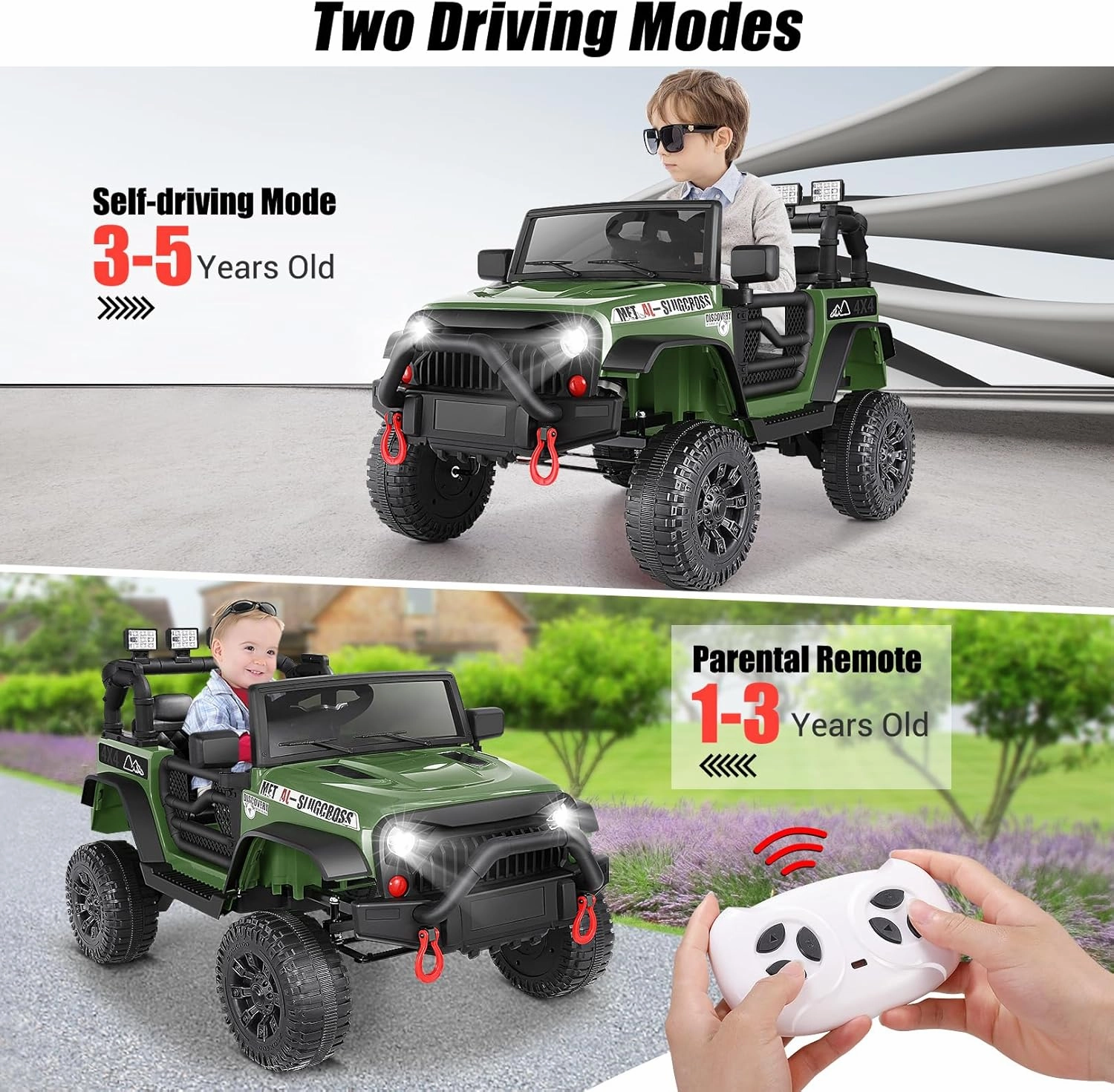 Hikole Kids Ride on Car with Parent Remote Control, 12V Electric Battery Operated Car for Kids w/LED Lights, Bluetooth, Music, 3 Speeds, Soft Start, 12 Volt Ride on Toys for Toddler, Green