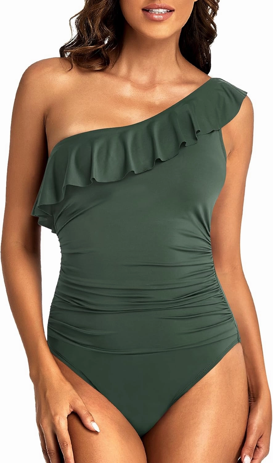 Hilor Women's One Piece Swimsuits Tummy Control Bathing Suits Asymmetric One Shoulder Swimwear