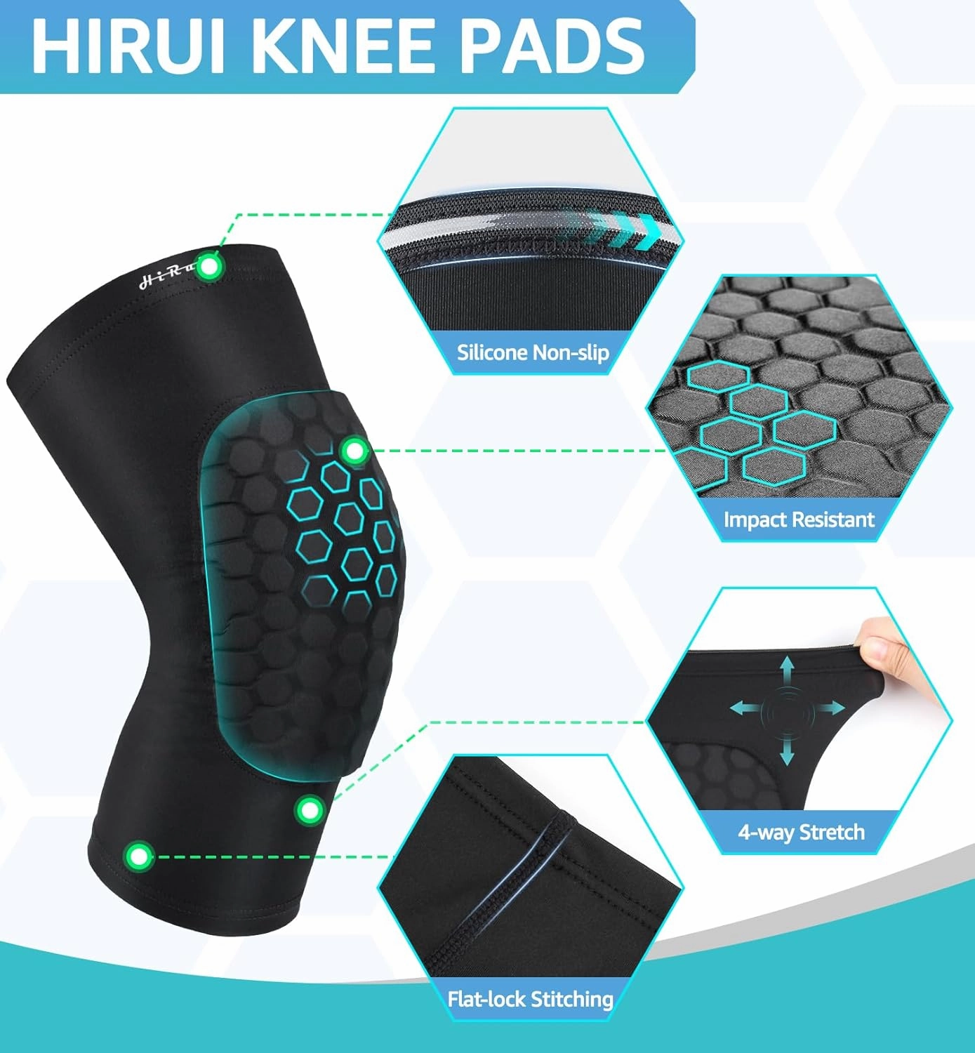 HiRui Knee Pads for Kids Youth Adult, Basketball Baseball Knee Brace Knee Support, Collision Avoidance Kneepad Compression Knee Sleeve for Volleyball Football Cycling Running-1Pair (Black, S)