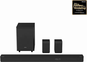 Hisense AX5125H 5.1.2Ch Sound Bar with Wireless Subwoofer, 500W, Dolby Atmos, Bluetooth 5.3, EzPlay, 4K HDMI Pass Through, Roku TV Ready, DTS:X, HDMI/AUX/ARC/Optical/USB, 7 EQ Modes