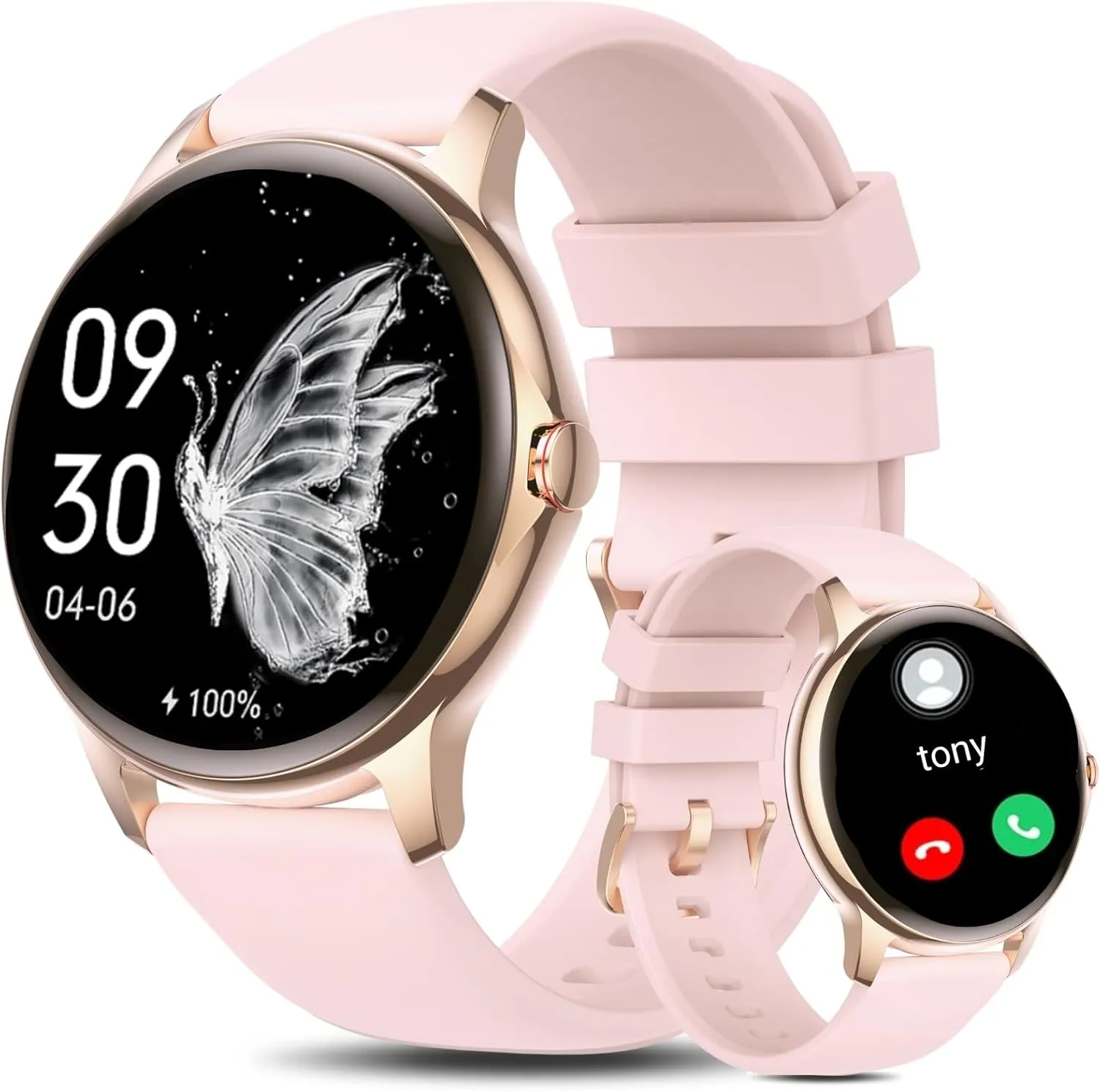 Holiday Smart Watches for Women (Answer/Make Calls), 1.32" Full Touch Screen Heart Rate/Sleep Monitor/Pedometer, IP68 Waterproof Fitness Watch for Android iOS Phone (51Pink)