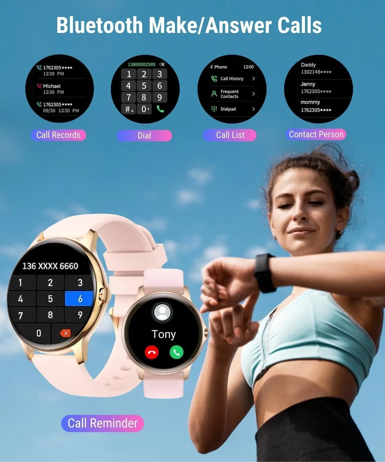 Holiday Smart Watches for Women (Answer/Make Calls), 1.32" Full Touch Screen Heart Rate/Sleep Monitor/Pedometer, IP68 Waterproof Fitness Watch for Android iOS Phone (51Pink)